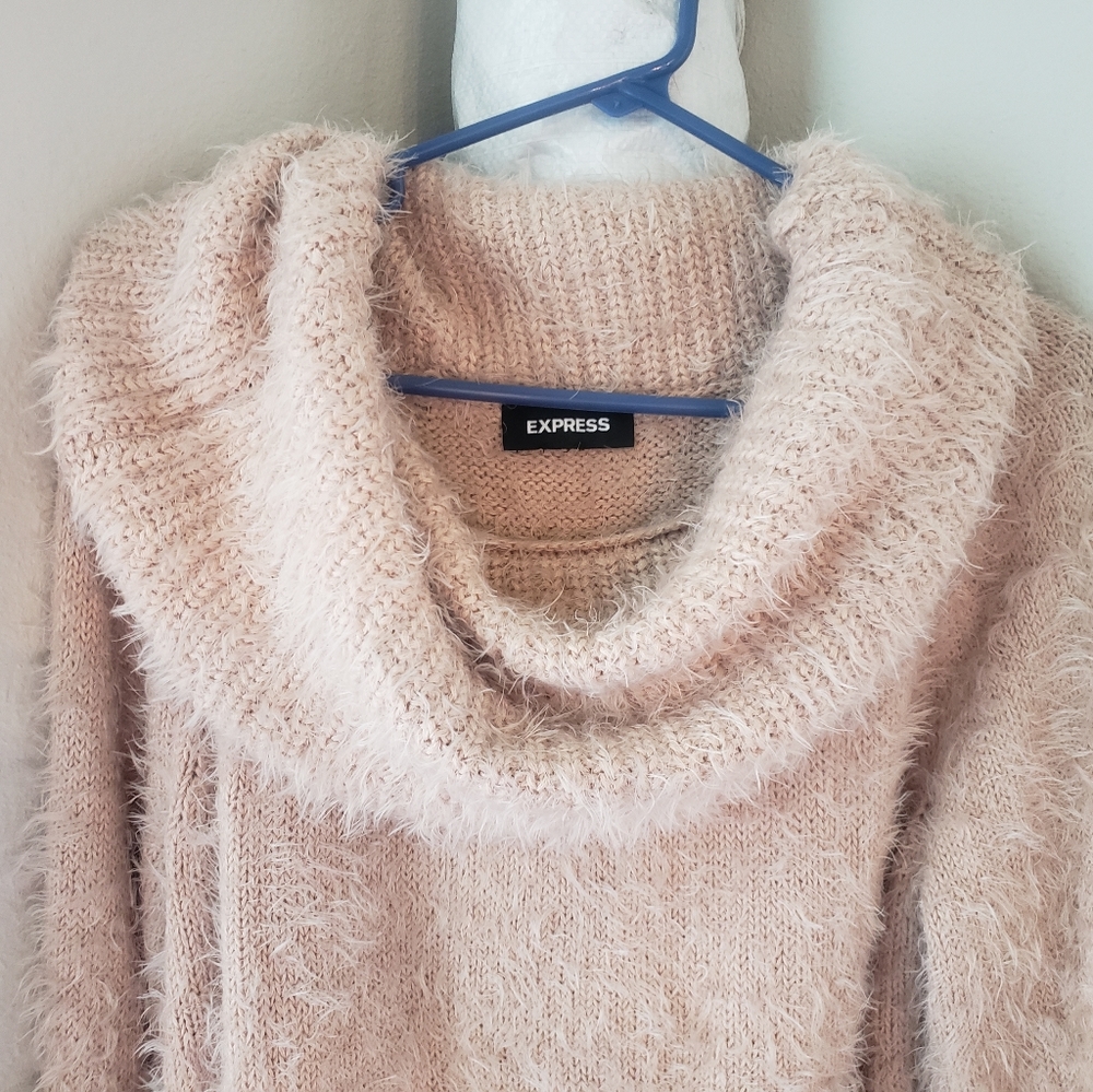 Fuzzy cowl neck on/off shoulder